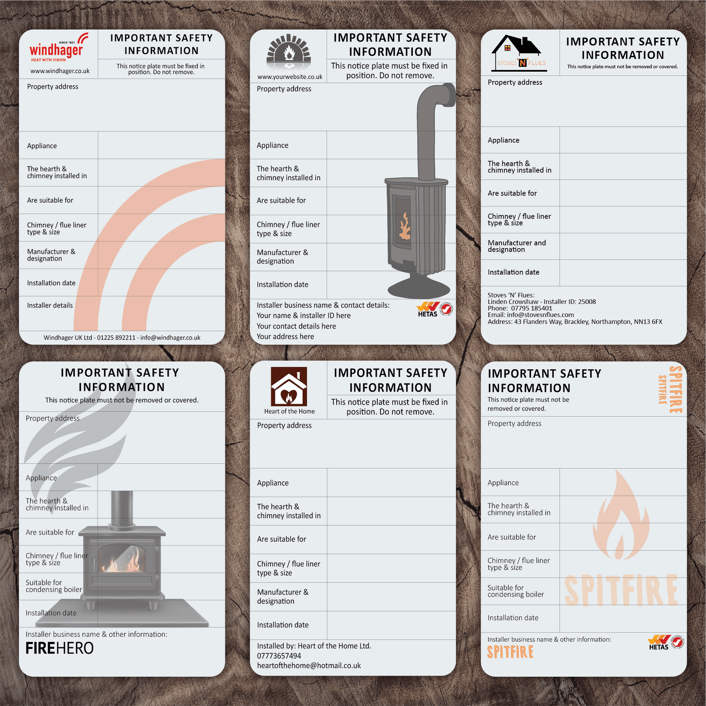 Customised Data Notice Plate - Chimney / Log burner / Flue / Stove / Multifuel