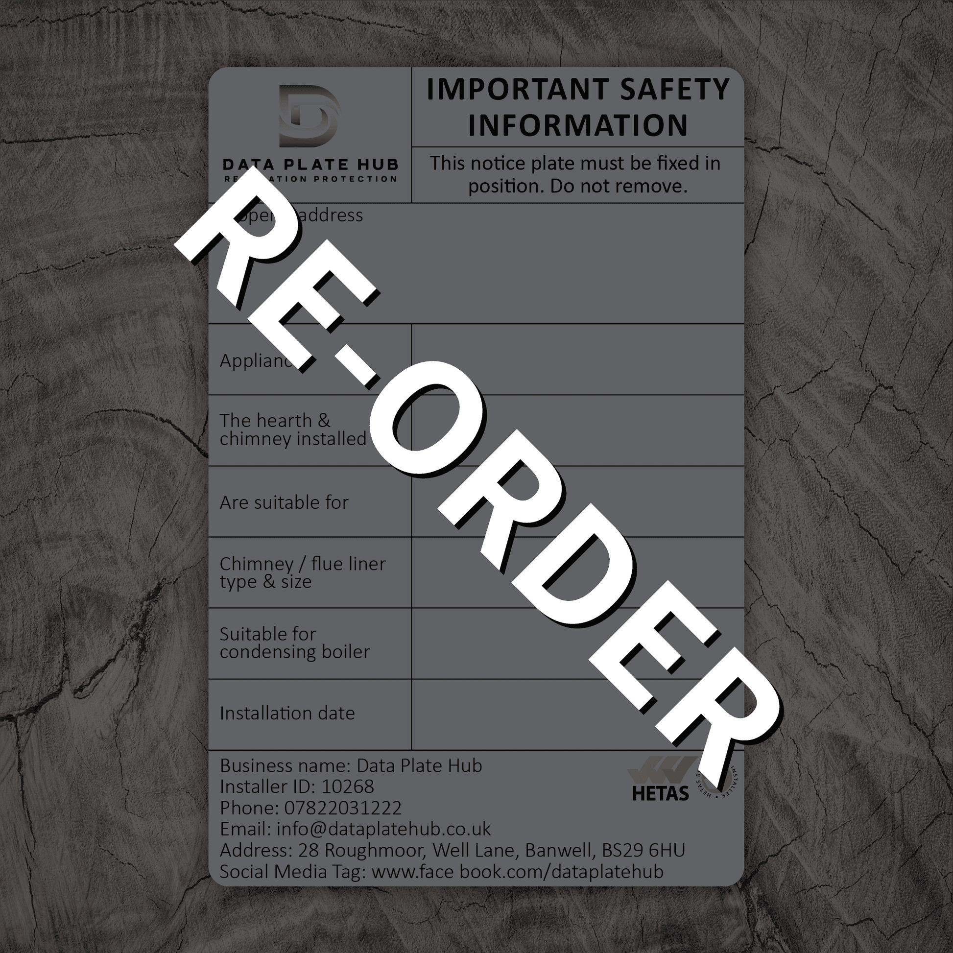 Bespoke-Data-Notice-Plate-For-Combustion-Appliances-DataPlateHub-Front-REORDER